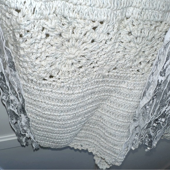 Free People Electric Crochet White Romper Boho Suede/Leather Fringe Medium - Picture 6 of 16